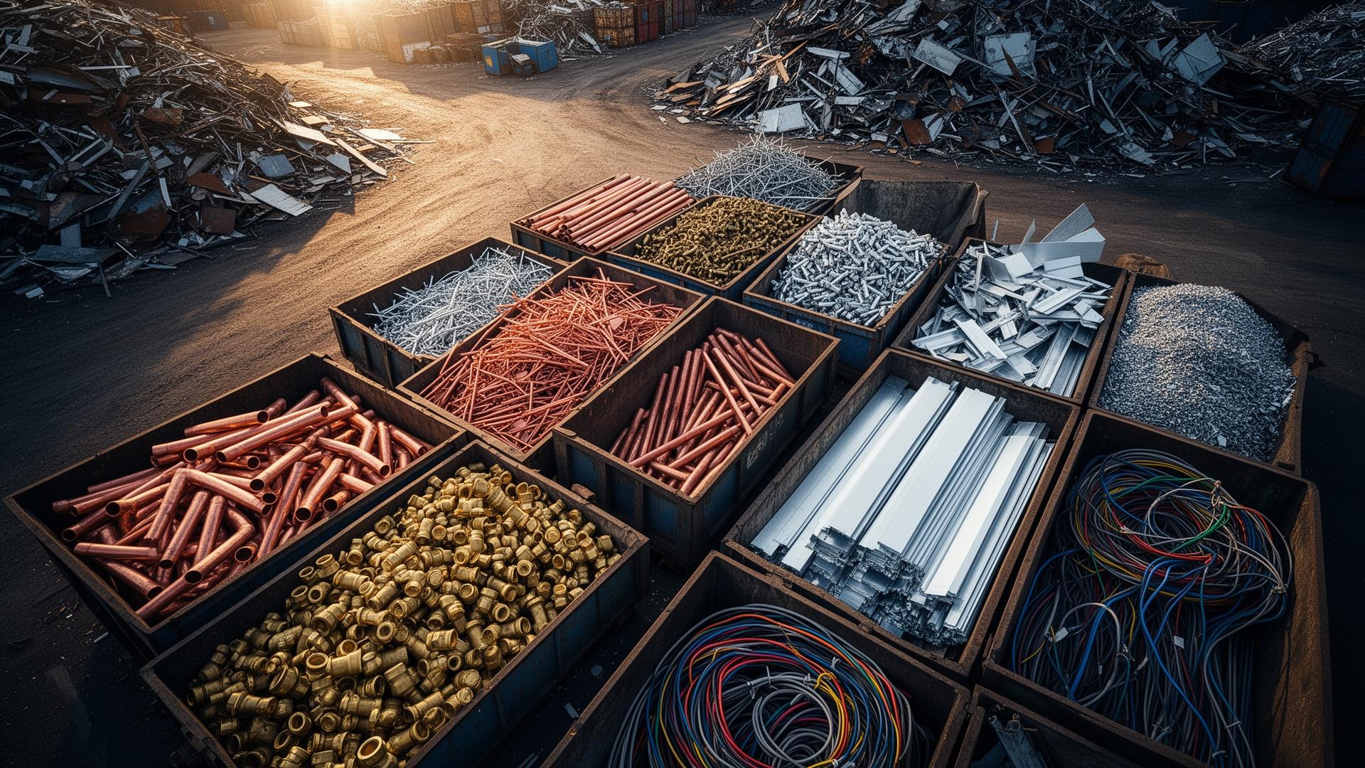 Sorted non-ferrous scrap metals at Cambusnethan Metals yard